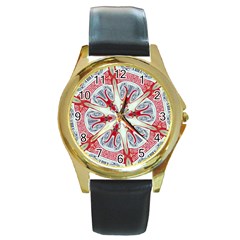 Kaleidoscope Background Bottles Round Gold Metal Watch