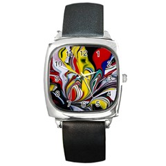 Abstract Colorful Illusion Square Metal Watch