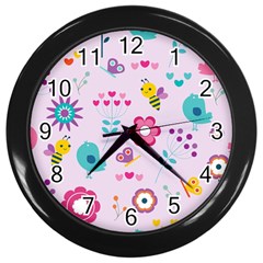 Birds Floral Flowers Retro Spring Wall Clock (black) by Pakrebo