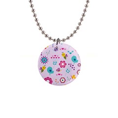 Birds Floral Flowers Retro Spring 1  Button Necklace by Pakrebo