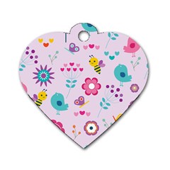 Birds Floral Flowers Retro Spring Dog Tag Heart (one Side) by Pakrebo