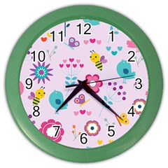 Birds Floral Flowers Retro Spring Color Wall Clock by Pakrebo