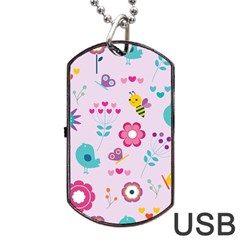 Birds Floral Flowers Retro Spring Dog Tag Usb Flash (one Side) by Pakrebo