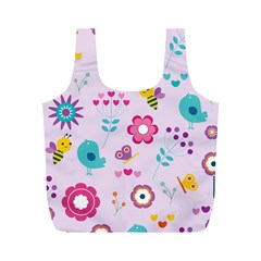 Birds Floral Flowers Retro Spring Full Print Recycle Bag (m) by Pakrebo