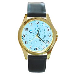 Drops Water Pane Rain Glass Round Gold Metal Watch by Pakrebo