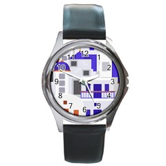 Background Santorini Greece Round Metal Watch by Pakrebo