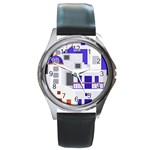 Background Santorini Greece Round Metal Watch Front