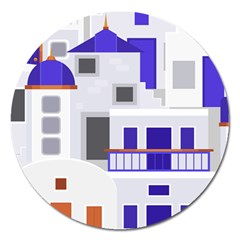 Background Santorini Greece Magnet 5  (round) by Pakrebo