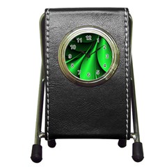 Green Line Lines Background Pen Holder Desk Clock by Pakrebo