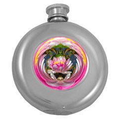 Flower Ornament Color Background Round Hip Flask (5 Oz) by Pakrebo