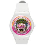 Flower Ornament Color Background Round Plastic Sport Watch (M) Front