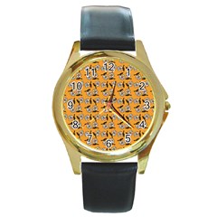 Daisy Orange Round Gold Metal Watch