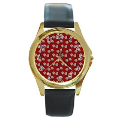 Daisy Red Round Gold Metal Watch by snowwhitegirl