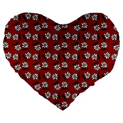 Daisy Red Large 19  Premium Flano Heart Shape Cushions