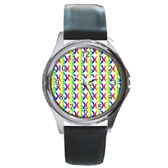 Retro Rainbow Gradient Peace Symbol Round Metal Watch by Pakrebo