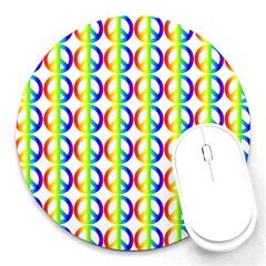 Retro Rainbow Gradient Peace Symbol Round Mousepads by Pakrebo