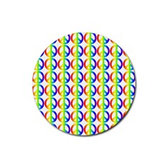 Retro Rainbow Gradient Peace Symbol Rubber Coaster (round)  by Pakrebo