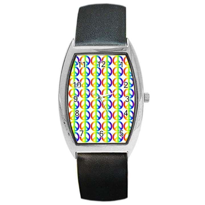 Retro Rainbow Gradient Peace Symbol Barrel Style Metal Watch