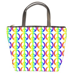 Retro Rainbow Gradient Peace Symbol Bucket Bag by Pakrebo