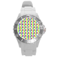 Retro Rainbow Gradient Peace Symbol Round Plastic Sport Watch (l) by Pakrebo