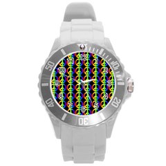 Retro Rainbow Gradient Peace Symbol Round Plastic Sport Watch (l) by Pakrebo