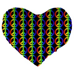 Retro Rainbow Gradient Peace Symbol Large 19  Premium Heart Shape Cushions by Pakrebo