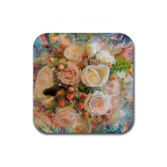 Ackground Flowers Colorful Rubber Coaster (square)  by Pakrebo