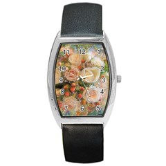 Ackground Flowers Colorful Barrel Style Metal Watch