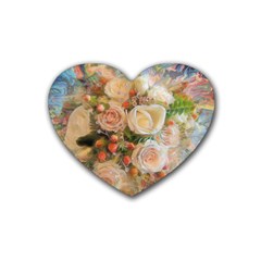 Ackground Flowers Colorful Rubber Coaster (heart)  by Pakrebo