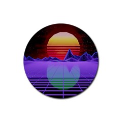 Synthwave Retrowave Synth Rubber Coaster (round)  by Pakrebo