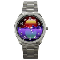 Synthwave Retrowave Synth Sport Metal Watch by Pakrebo