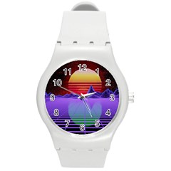 Synthwave Retrowave Synth Round Plastic Sport Watch (m) by Pakrebo