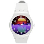 Synthwave Retrowave Synth Round Plastic Sport Watch (M) Front