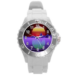 Synthwave Retrowave Synth Round Plastic Sport Watch (l) by Pakrebo