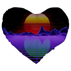 Synthwave Retrowave Synth Large 19  Premium Heart Shape Cushions by Pakrebo