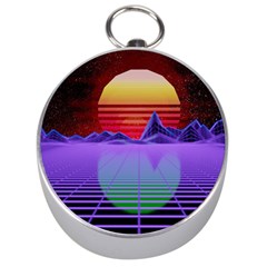 Synthwave Retrowave Synth Silver Compasses by Pakrebo