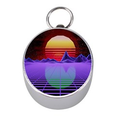 Synthwave Retrowave Synth Mini Silver Compasses by Pakrebo