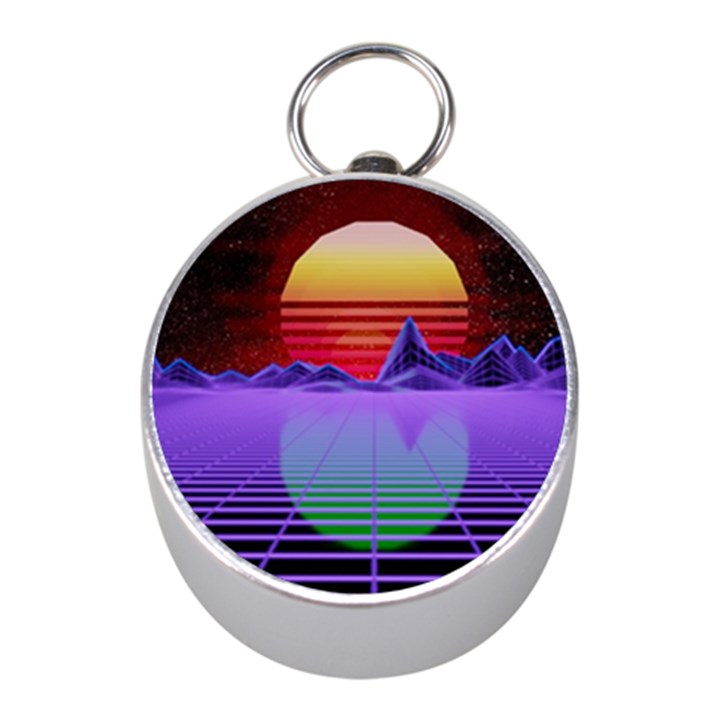 Synthwave Retrowave Synth Mini Silver Compasses