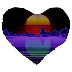 Synthwave Retrowave Synth Large 19  Premium Flano Heart Shape Cushions by Pakrebo