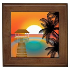 Sunset Beach Beach Palm Ocean Framed Tiles by Pakrebo