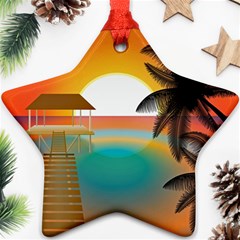 Sunset Beach Beach Palm Ocean Ornament (star) by Pakrebo