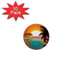 Sunset Beach Beach Palm Ocean 1  Mini Buttons (10 Pack)  by Pakrebo