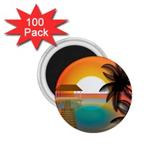 Sunset Beach Beach Palm Ocean 1 75  Magnets (100 Pack)  by Pakrebo