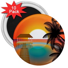 Sunset Beach Beach Palm Ocean 3  Magnets (10 Pack)  by Pakrebo