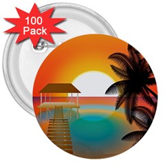 Sunset Beach Beach Palm Ocean 3  Buttons (100 Pack)  by Pakrebo