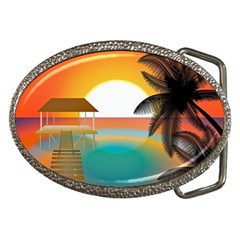 Sunset Beach Beach Palm Ocean Belt Buckles by Pakrebo