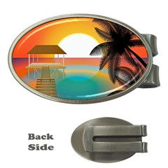 Sunset Beach Beach Palm Ocean Money Clips (oval)  by Pakrebo