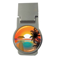 Sunset Beach Beach Palm Ocean Money Clips (round)  by Pakrebo