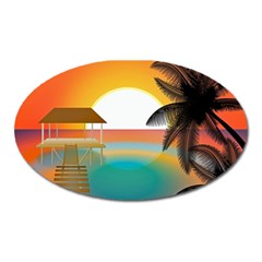 Sunset Beach Beach Palm Ocean Oval Magnet by Pakrebo