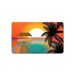 Sunset Beach Beach Palm Ocean Magnet (name Card) by Pakrebo